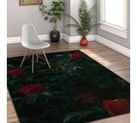 Via Vela Rojo Oscuro Rosa gótico Alfombra 180x240cm romántico Flor arbusto Motivo Plegable de Pelo bajo Fina Lavable Resistente Manchas Grande Dormitorio Antideslizante Sala Oficina tapete