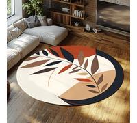 Via Vela Rústico Rama Redonda Alfombrilla 200cm Entrada Quemado Naranja Terracota Azul Hoja Forma Arte Plegable Antideslizante Lavable Fina Clase Circular Comedor Alfombra