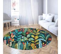 Via Vela Selva Tropical Redonda Tapete 100cm Patio botánico Palma Hoja Bosque Motivo Arte Estampado Plegable Antideslizante Lavable Fina lavandería Circular Cocina Alfombra