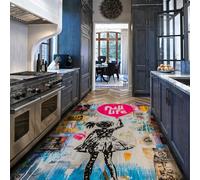 Via Vela Street Graffiti Chica de Alfombra 90x180cm con Silueta Globo Alfombrilla patrón Citas Vida Completa Tapete Antideslizante desgastada y Lavable Plegable Pelo bajo Ligera para Aula