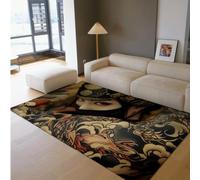 Via Vela Tapete Geisha japonés 180x300cm Negro Oro dragón Guerrero Resistente Manchas Comedor Oficina hogar contemporáneo Fino fácil Limpiar pequeño
