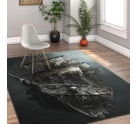 Via Vela Temática de Halloween Alfombra 120x150cm Entrada Alfombrilla estéticas Vintage Tapete Lavables Antideslizantes Pelo bajo para Cocina Patrón Calaveras góticas con Barco Delantera Baño