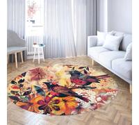 Via Vela Vintage Pájaro Redonda Alfombra 180cm Comedor Rama Flor Arte Estampado Plegable Antideslizante Lavable Fina Cocina Circular terraza Alfombrilla