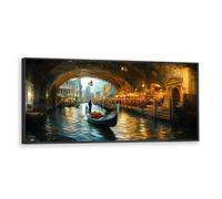 Via Vela Waterway City Night Pintura arte mural en lienzo Impresiones murales grandes Cuadros paisajes Póster obra arte moderno para Decor la sala estar del hogar 40x101cm con marco negro