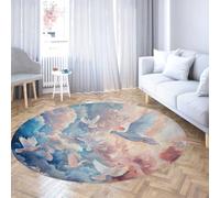 Via Vela White Dove Round Alfombrilla 180cm Oficina Silla Cielo Nubes Hermosa Paz pájaro Arte Estampado Plegable Antideslizante Lavable Fina Dormitorio Circular Home Oficina Alfombra
