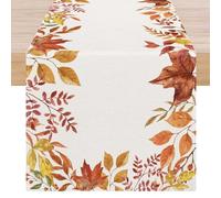 ViaElayu Camino de Mesa Moderno Rustico Decoración Otoñal Naranja Rojo Amarillo Hoja Arce Centros Decorativos de Mesa Lavable Camino de Mesa Campestre para Cocina Mesa Fiesta en El Jardín 33x183 cm