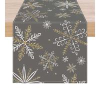 ViaElayu Camino de Mesa Navidad Gris Decoracion Centro Navidad Blanco Oro Copo de Nieve Moderno Camino de Mesa Navideño Lavable Estilo Campesino Decoración de Comedor Cocina y Postres 40 x 140 cm