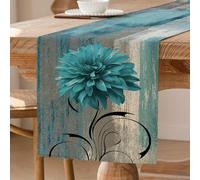 ViaElayu Camino de Mesa Verde Azulado Retro Flores Decoración de Mesa Camino de Mesa de Granja Rústico Pintura al óleo Mantel Decorativo 40 x 140 cm para Cocina Cafetería Fiestas Bodas