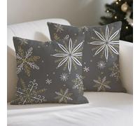 ViaElayu Cojines Navidad Gris Funda Cojin 45x45 Funda Almohada Blanco Oro Copo de Nieve Cojines de Navidad Sofa Almofadas Natal Fundas Decoración del Hogar para Sofá Cama Juego de 2