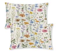 ViaElayu Funda Cojin 30x50 Primavera Rectángulo Diseño Floral para Sofá de Exterior con Flores Azules Rosas Amarillas y Hojas Verdes Fundas Cojines Decorativas Funda Cojines Sofa de Jardín Juego de 2
