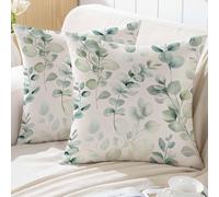 ViaElayu Funda Cojin 40x40 de Primavera Diseño Eucalipto para Sofá de Exterior con Hojas Verdes Acuarela Verde Menta Fundas Cojines Decorativas Funda de Cojines Sofa de Jardín Juego de 2