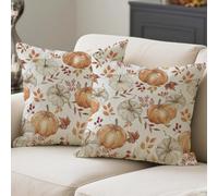 ViaElayu Funda Cojin 40x40 Otoñal Fundas Cojines Sofa Calabaza y Hoja de Arce en Naranja y Beige Cojines Acuarela Decorativos Estética Fundas Cojin para Sala de Estar Dormitorio Juego de 2