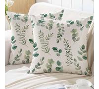 ViaElayu Funda Cojin 45x45 de Primavera Diseño Eucalipto para Sofá de Exterior con Hojas Verdes Acuarela Verde Menta Fundas Cojines Decorativas Funda de Cojines Sofa de Jardín Juego de 2