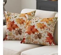ViaElayu Funda Cojin 45x45 Otoñal Fundas Cojines Sofa Mostaza Naranja Rojo Amarillo Hoja de Arce Cojines Acuarela Decorativos Estética Fundas Cojin para Sala de Estar Dormitorio Juego de 2