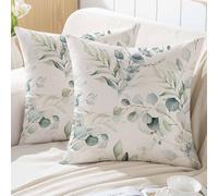 ViaElayu Funda Cojin 50x50 de Primavera Diseño Eucalipto para Sofá de Exterior con Hojas Verdes Acuarela Verde Menta Fundas Cojines Decorativas Funda de Cojines Sofa de Jardín Juego de 2