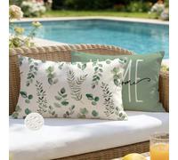 ViaElayu Fundas de Cojín para Exterior Impermeables 30x50 cm Lumbar Hoja de Eucalipto Verde Salvia Decorativas Sofá Funda para Jardín Veraniegos Fundas Cojín para Patio Banco Sala de Estar Juego de 2