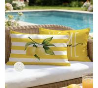 ViaElayu Fundas de Cojín para Exterior Impermeables 30x50 cm Lumbar Limón Amarillo Decorativas Sofá Funda para Jardín Veraniegos Fundas Cojín para Patio Banco Sala de Estar Juego de 2