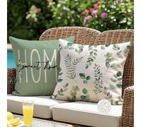 ViaElayu Fundas de Cojín para Exterior Impermeables 40x40 cm Hoja de Eucalipto Verde Salvia Decorativas Sofá Funda para Jardín Veraniegos Fundas Cojín para Patio Banco Sala de Estar Juego de 2
