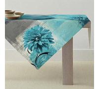 ViaElayu Mantel Turquesa Azul Verdoso Retro Flores Decoración de Mesa Granja Rústico Pintura al óleo Mantel Moderno Cuadrado Decorativo 100 x 100 cm para Cocina Cafetería Fiestas Bodas