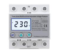 ViaGasaFamido 3 Fase 4 Protector de Voltaje Ajustable Autolutable Restablecimiento Autodeño Ajuste de Sobretensión Inteligente y Protector de Subtensión con Consulta de Falla, Voltímetro y (63A)