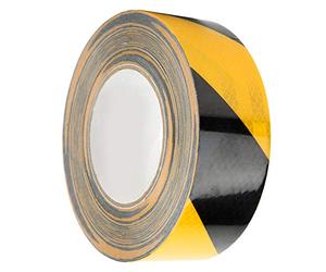 ViaGasaFamido Cinta Reflectante de Advertencia de Seguridad, Cinta Adhesiva de Resina de Poliéster 50 Mm X 25 M, Amarillo Negro, Autoadhesiva, 20% de Extensión, para Remolques Camiones Montacargas