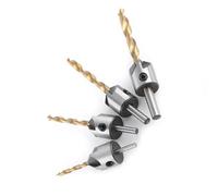 ViaGasaFamido Juego de Brocas Avellanadoras, Broca de Acero Al Carbono con Flauta Biseladora, Herramienta de Perforación de 10 Piezas de 3 Mm a 10 Mm para Carpintería (Juego de 4 piezas + llave