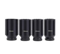 ViaGasaFamido Juego de Llaves de Vaso de Impacto de 4 Uds., 1/2, Acero Al Cromo Molibdeno con Caja de Transporte Roja, 30mm, 32mm, 34mm, 36mm para Llave Neumática