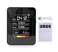 ViaGasaFamido Monitor HCHO TVOC CO2, Medidor de Temperatura y Humedad de Alta Precisión para Habitación de Niños, Oficina, Camping, 5 en 1 (MT05 Negro)