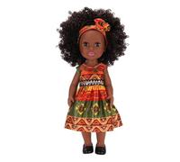 ViaGasaFamido Muñeca Negra de 14 Pulgadas con Diadema de Pelo Afro, Lindo Vestido de Moda, Ropa Cambiable, Muñeca de Plástico Suave para Regalo, Tiempo de Juego, Viajes, Aventuras