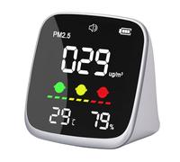 ViaGasaFamido Probador de Calidad del Aire, Detector PM2.5 con Termómetro Medidor de Humedad para Oficina en Casa, Monitor de Contaminación Multifuncional Portátil con Alarma en Tiempo Real Batería