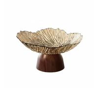 Viahsen Bandeja Industrial Base Estable con Diseño Elegante en Forma de Pétalos Versátil Como Frutero Organizador Portallaves Adecuada para Decoración de Sala Comedor Entrada, Dorado, Base Redonda