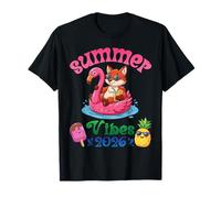 Viaje a la Playa con Flotador de Flamenco y Zorro de Summer Vibes 2026 Camiseta