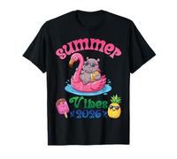 Viaje a la Playa de hipopótamo con Flotador de Flamenco Summer Vibes 2026 Camiseta