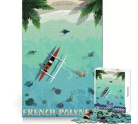 Viaje a la Polinesia Francesa Rompecabezas de 1000 Piezas para Adultos Regalos para ejercitar la Mente Diversión Tranquila Arte de Corte Uniforme (50x75cm)