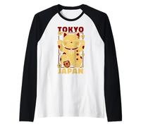 Viaje a Tokio Japón Maneki Neko Lucky Cat Vintage Art Travel Camiseta Manga Raglan