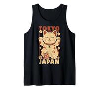 Viaje a Tokio Japón Maneki Neko Lucky Cat Vintage Art Travel Camiseta sin Mangas
