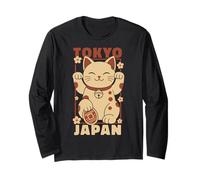 Viaje a Tokio Japón Maneki Neko Lucky Cat Vintage Art Travel Manga Larga
