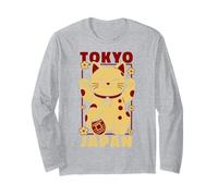 Viaje a Tokio Japón Maneki Neko Lucky Cat Vintage Art Travel Manga Larga