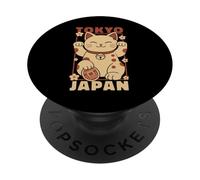 Viaje a Tokio Japón Maneki Neko Lucky Cat Vintage Art Travel PopSockets PopGrip Adhesivo