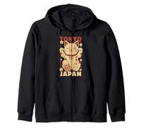 Viaje a Tokio Japón Maneki Neko Lucky Cat Vintage Art Travel Sudadera con Capucha
