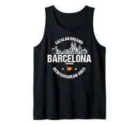 Viaje Barcelona Horizonte Vintage Bandera España Camiseta sin Mangas