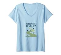 Viaje de Bienestar: Camino Consciente hacia la Salud y el Equilibrio Camiseta Cuello V, Mujer, Azul Bebé, S