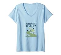Viaje de Bienestar: Camino Consciente hacia la Salud y el Equilibrio Camiseta Cuello V, Mujer, Azul Bebé, M