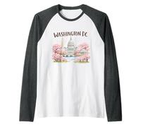 Viaje de Recuerdos artísticos emblemáticos de los cerezos en Flor de Washington DC Camiseta Manga Raglan