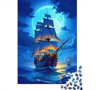 Viaje de velero Iluminado por la Luna 1000 Piezas Cartón Extra Grueso Rompecabezas Premium Fans De Adolescentes 12-18 Años Imposible Difícil Desafío Presente Divertido 38x26cm/1000pcs