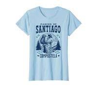 Viaje del Camino de Santiago Compostela, Experiencia Espiritual Camiseta, Mujer, Azul Bebé, S