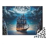 Viaje en Barco a la luz de la Luna Puzzles 1000 Piezas Papel Reciclado para Adultos Puzzle para Adultos Imposible difícil desafiante Excelente Idea de Regalo para relajación y Creatividad