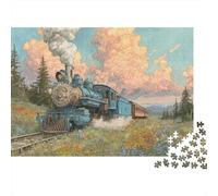 Viaje en Tren Antiguo Tren de Vapor Azul Colorido en un Prado Rompecabezas de 1000 Piezas para Adultos Juegos educativos clásicos Desarrollo Cerebral 70x50cm/1000 Piezas