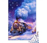 Viaje en Tren Navideño 1000 Piezas Puzzles para Adultos: Tren Nocturno con Vapor Juegos Educativos Adecuados para Aliviar el Estrés 52x38cm/1000 Piezas