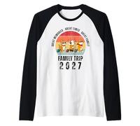 Viaje Familiar Vacaciones de Verano 2027 Coincidencia Grupo Retro Atardecer Camiseta Manga Raglan